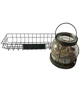 Rustic Country Brown Wire Basket and Glass Lantern Set
